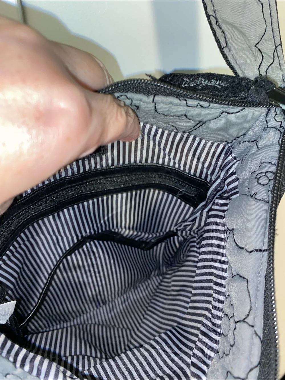 thirty-one Gray Floral Crossbody Purse with Adjustable Strap